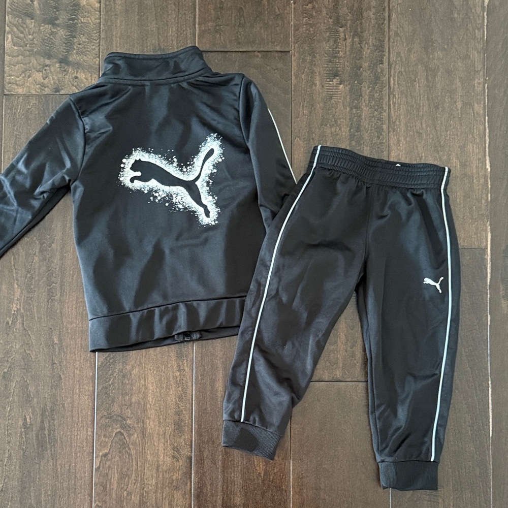 Puma Kids Track Jacket and Black Jogger Set with White Accents!